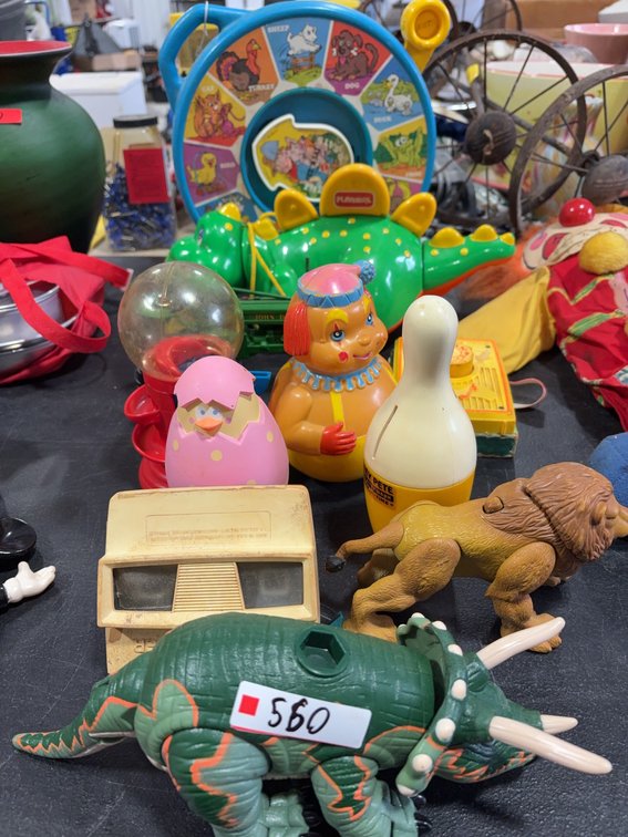 Vintage Toys Including View-Master, PlaySkool See 'N Say, John Deere Tractor