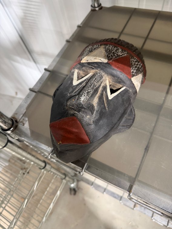 Carved Wood Face Mask with Painted Geometric Accents