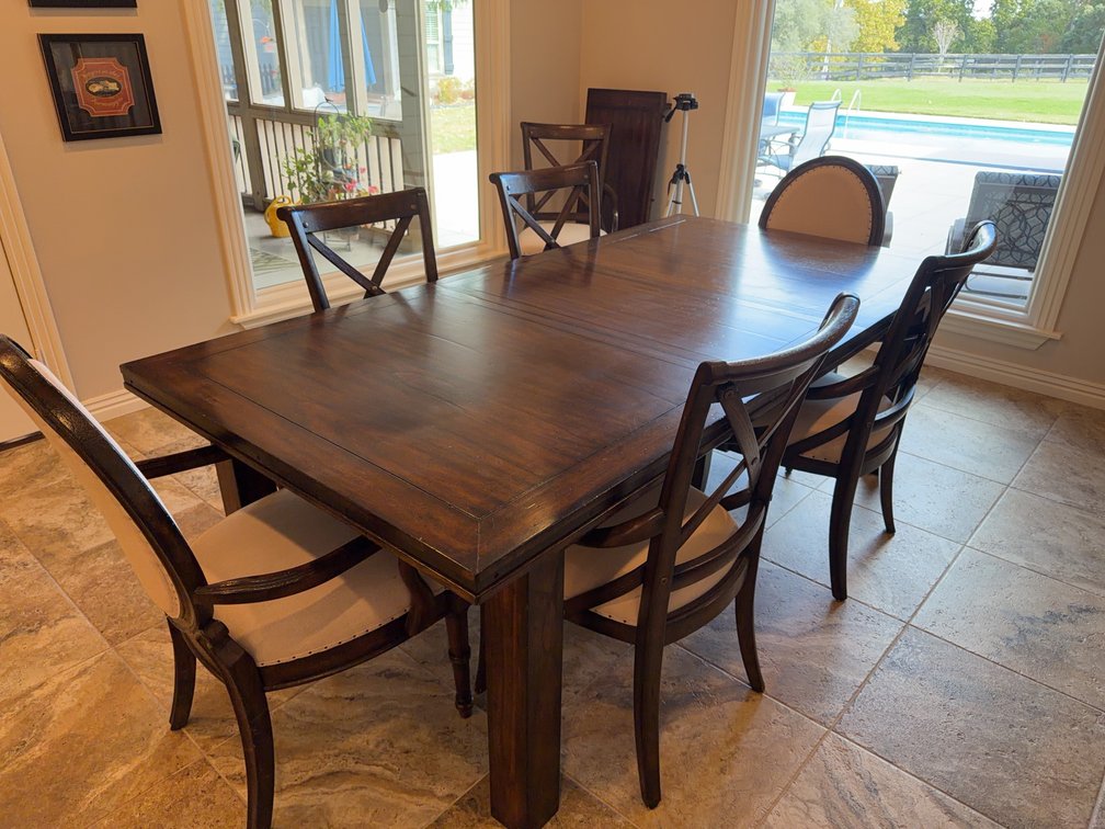 Stanley Furniture Dining Set, 46x92x30 in., 20 in. Leaf, Includes 8 Chairs, Wood & Upholstery