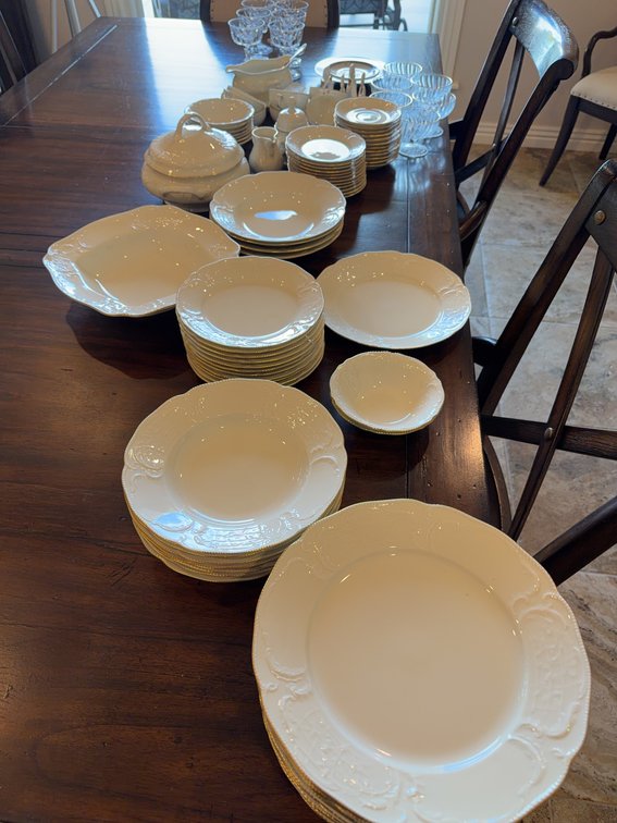Rosenthal Classic Rose Germany 94 Piece White Porcelain Dinnerware Set with Gold Rim