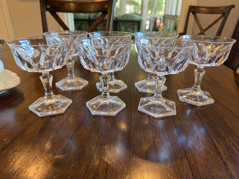 7 Crystal Dessert or Sherbet Glasses with Hexagon Bases