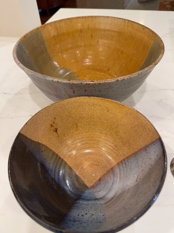 Handcrafted Glazed Stoneware Bowls, Signed and Dated 1979 and 1980