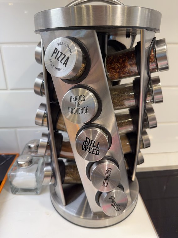 Stainless Steel Rotating Spice Rack With 20 Assorted Spice Jars