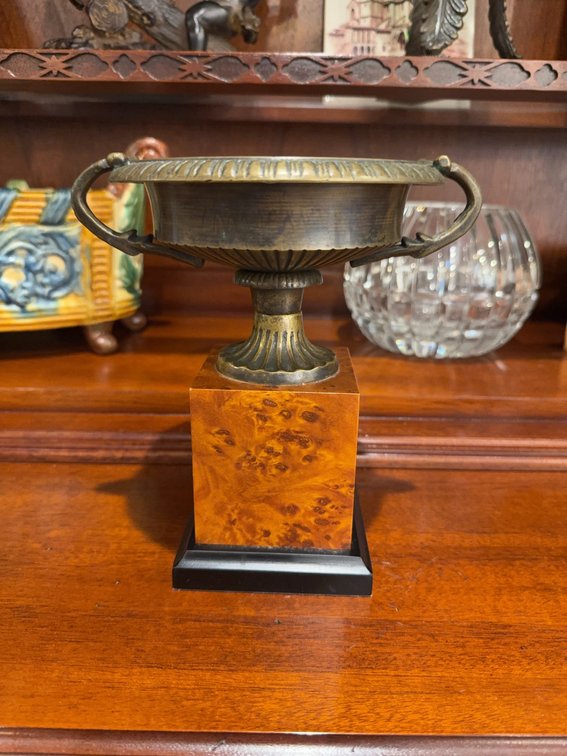 Sam Productions Bronze Urn Trophy on Burl Wood Base, Approx. 8 Inches Tall, Made in Korea