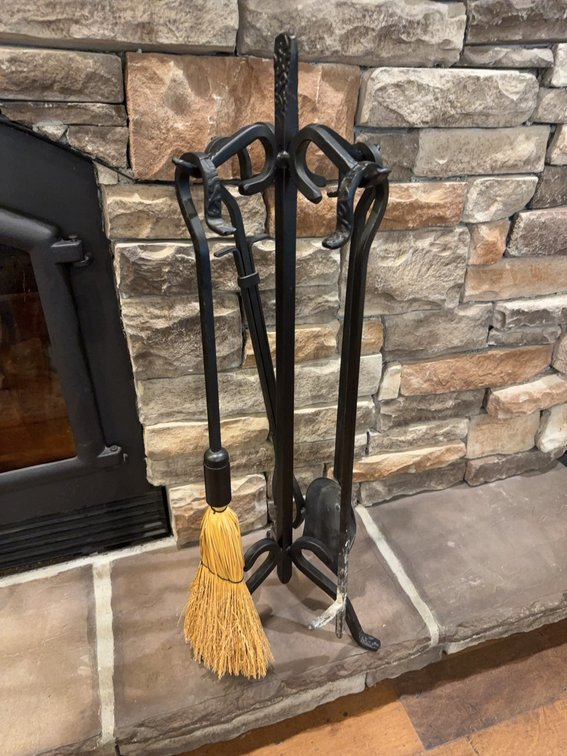 Wrought Iron 4-Piece Fireplace Tool Set With Stand, Includes Broom, Shovel, Poker, Tongs