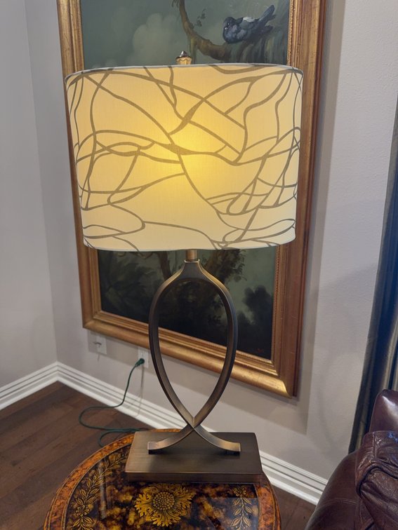 Table Lamp With Abstract Patterned Shade, Metal Frame, 31 Inches Tall