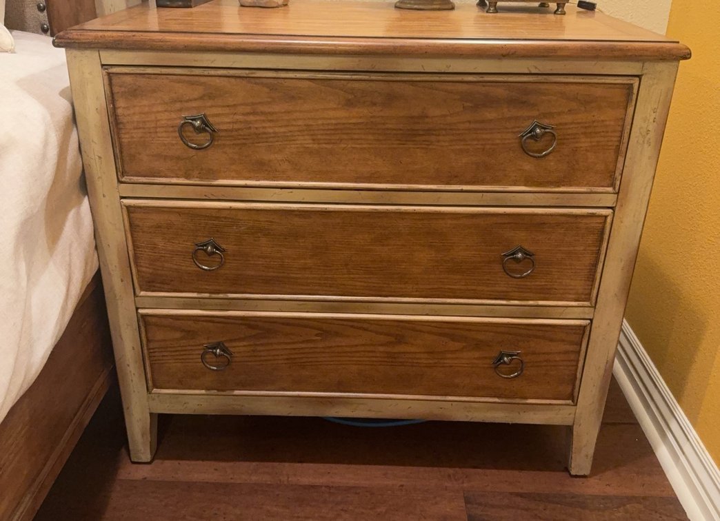 Hooker Furniture Three-Drawer Nightstand, Wood, 3’ x 20” x 32”, Metal Pulls