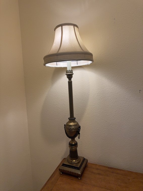 Very Heavy Brass Table Lamp With Shade, Approximately 3 Foot Tall, Decorative Base