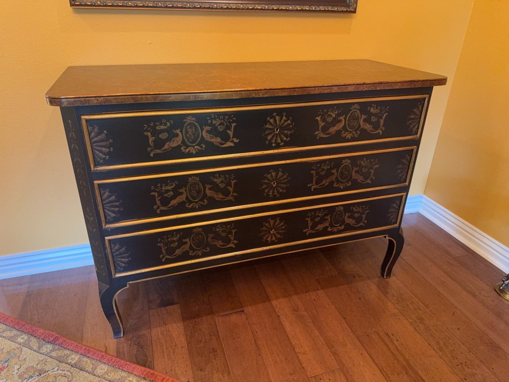 Kanges Hand-Painted Wood Chest With Inlay, 3 Drawers, 52" x 22" x 37"