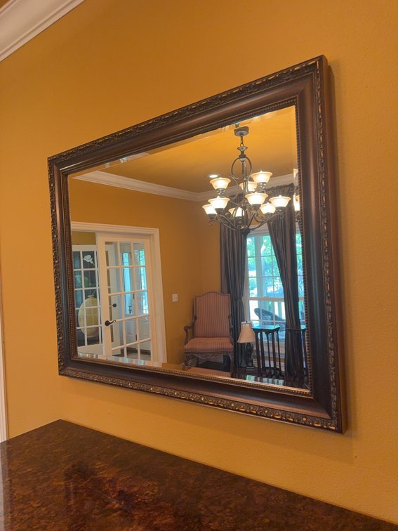 Wall Mirror with Ornate Dark Wood Frame, Approx. 46" x 36"