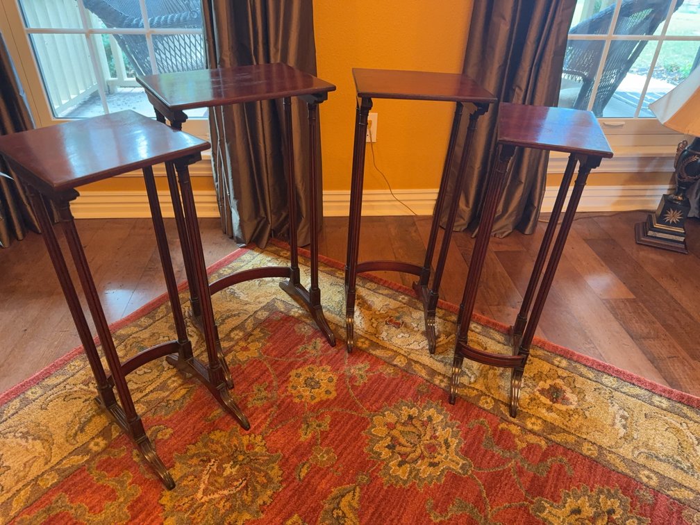 4 Mahogany Nesting Side Tables, Heights Approximately 26 Inches and 27 Inches