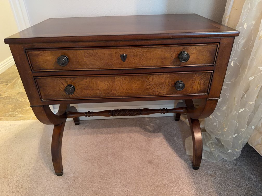 Ethan Allen Two-Drawer Wooden Console Table, 32 by 19 Inches, 29 Inches Tall