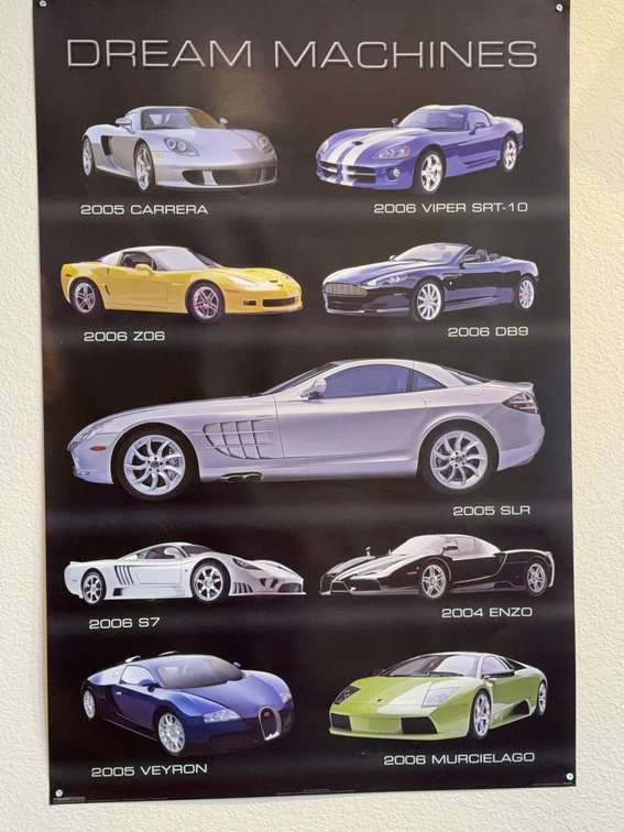 Dream Machines Car Poster with 9 Exotic Sports Car Images 2004–2006
