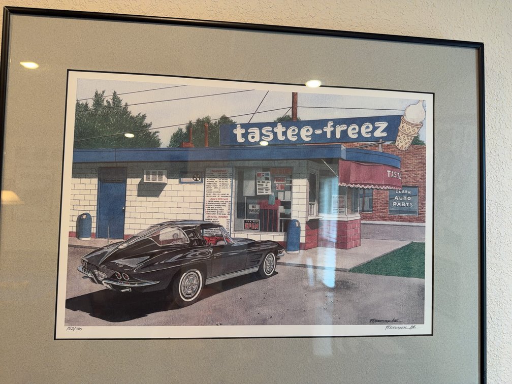 Forrester AHS Signed Numbered Print, Tastee-Freez Scene, Corvette, Framed Art
