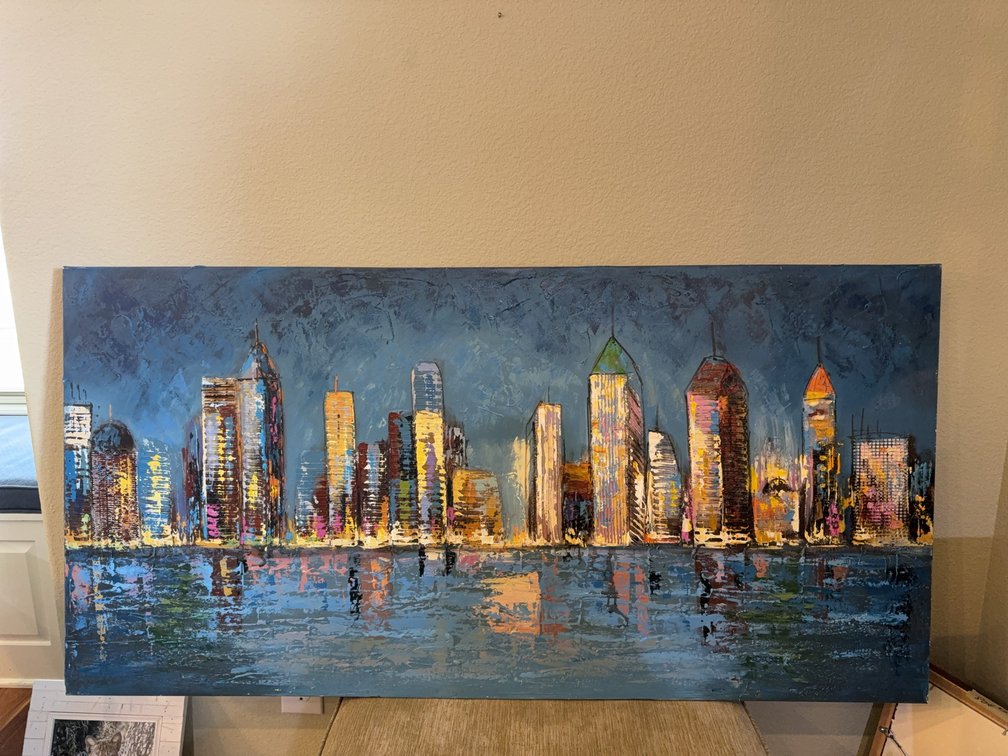 Large 27 1/2” x 55” Textured Cityscape Oil Painting on Canvas