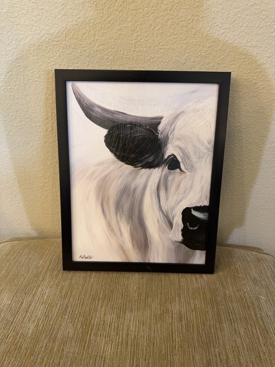 Framed 12" x 15" Acrylic Highland Cow Print Wall Art, Signed by Artist