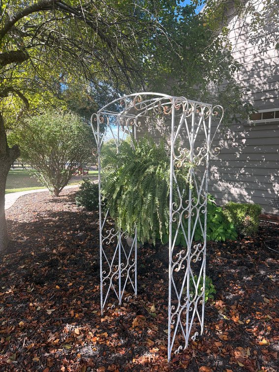 Ornate Cast-Iron Garden Arbor, Approximately 6 1/2 Feet Tall, White Finish
