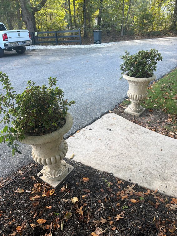 Ornate Concrete Garden Urns, Each Approximately 3 Foot Tall