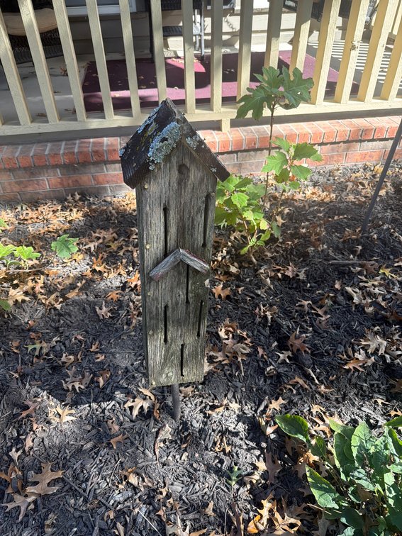 Rustic Wooden Bat House With Slotted Front and Angled Roof, 3 Ft Tall