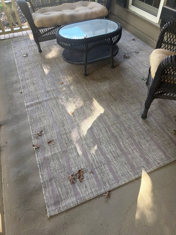 Woven Area Rug with Gray and Purple Stripes, Approximately 9 ft x 6 ft