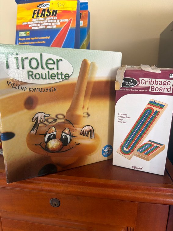 Tiroler Roulette Game and Play It Again Cribbage Board Set, Two Games