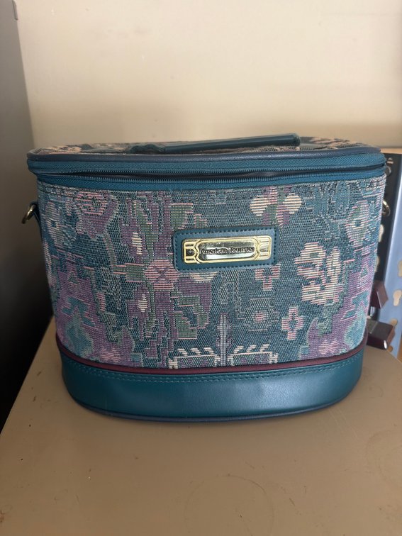 American Tourister Tapestry Cosmetic Travel Case with Mirror and Vinyl Trim