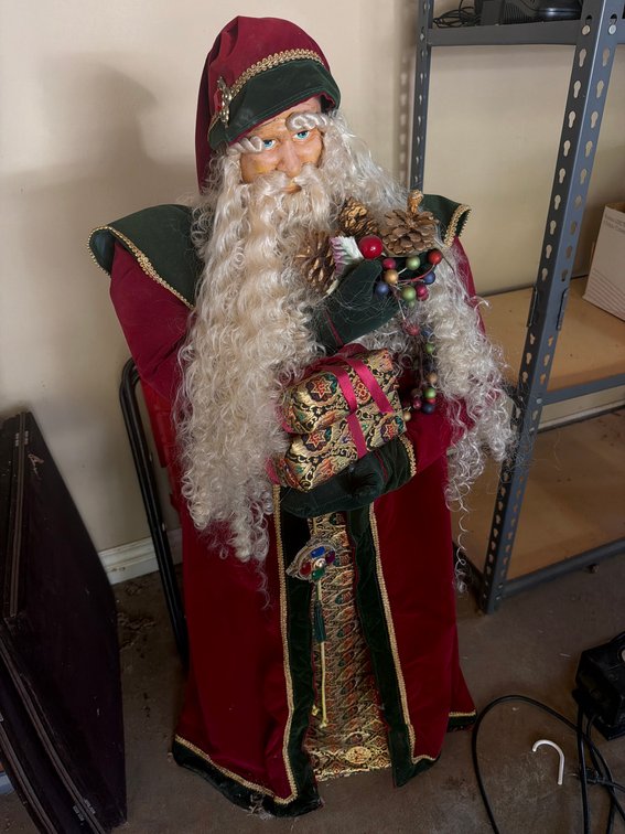Decorative 3’ Tall Santa Claus Figure With Red and Green Robes, Gift and Holiday Accents