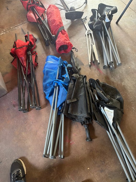 5 Folding Camp Chairs in Red, Blue, and Black with Carry Bags