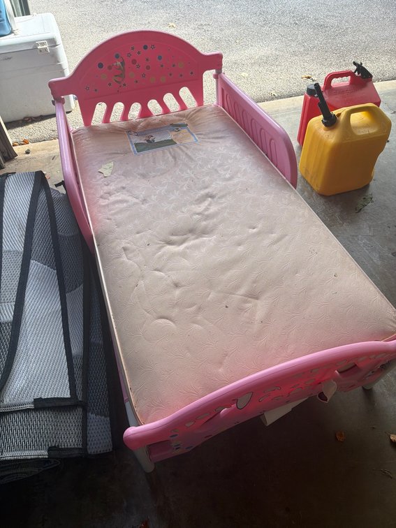 Pink Plastic Toddler Bed With Sealy Naturalis Organic Cotton Mattress