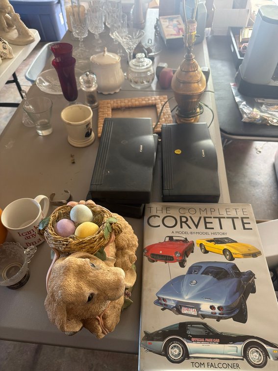 Household Decor, Crystal Stemware, Bunny Figurine, Corvette Book, Lamp