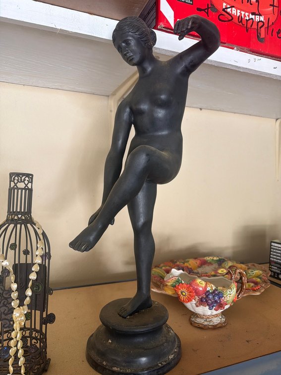 Cast Metal Figure of Dancing Woman on Round Base