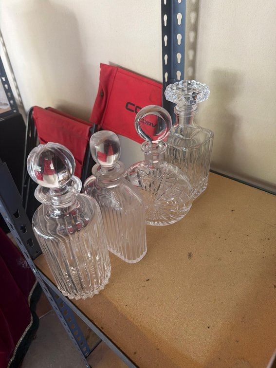Four Cut Crystal Decanters with Stoppers, Assorted Shapes and Designs