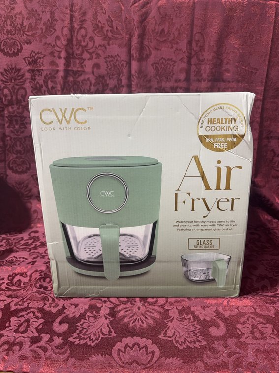 CWC Cook With Color Glass Basket Air Fryer, BPA/PFAS/PFOA Free, Green