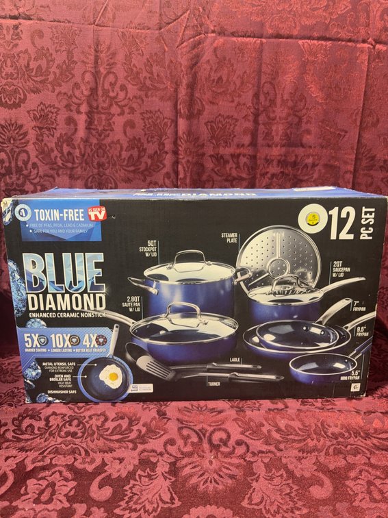 Blue Diamond 12-Piece Ceramic Nonstick Cookware Set With Lids and Utensils