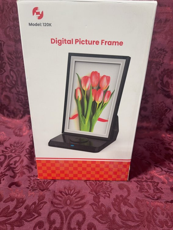 Model 120K Digital Picture Frame with Frameo App Connectivity, Black/White