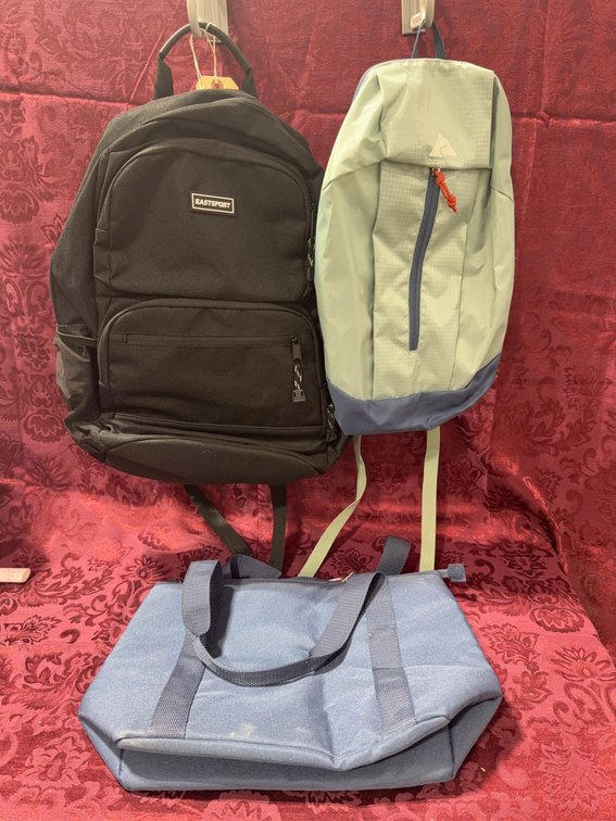 Eastsport Black Backpack, Ozark Trail Backpack, and Ozark Trail Cooler Tote