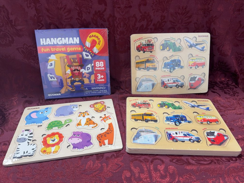 Quokka Wooden Puzzles and Magnetic Hangman Game Set, Ages 3+