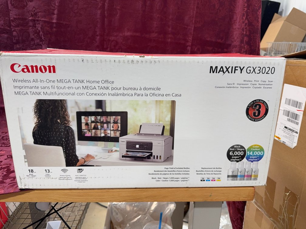 Canon MAXIFY GX3020 Wireless Mega Tank All-in-One Printer, Open Box