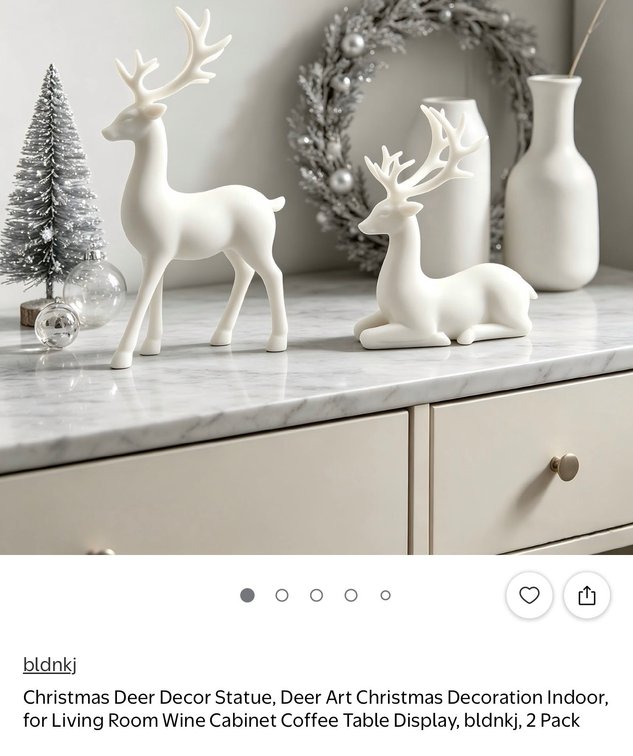 2 White Christmas Deer Statues, Modern Indoor Holiday Decor
