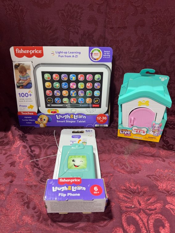 Fisher-Price Laugh & Learn Tablet, Flip Phone, Little Live Pets House Toy Lot