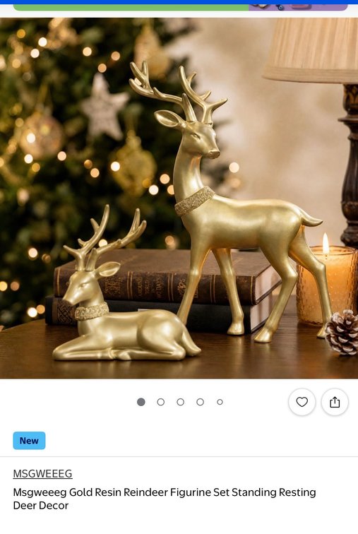 Gold Resin Reindeer Figurine Set Resting and Standing Deer Decoration