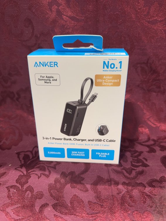 Anker 3-in-1 Power Bank, Charger, USB-C Cable, 5,000mAh, 20W Fast Charging