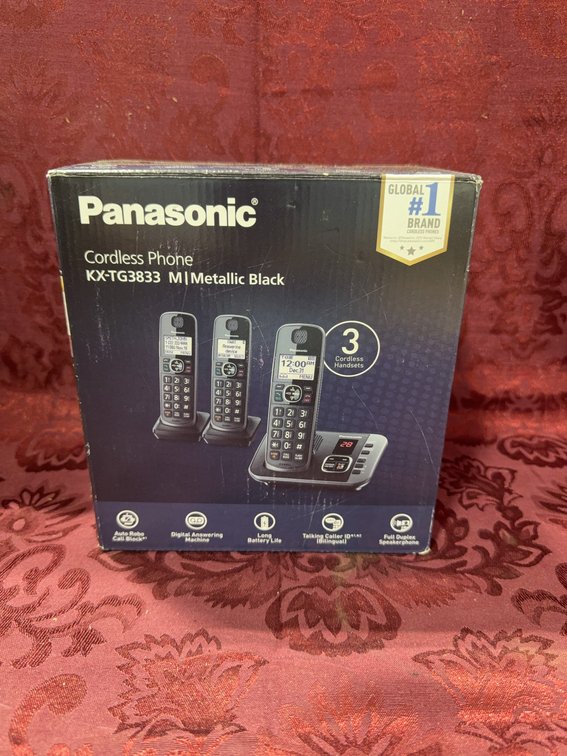 Panasonic KX-TG3833M Cordless Phone System With 3 Handsets, Metallic Black