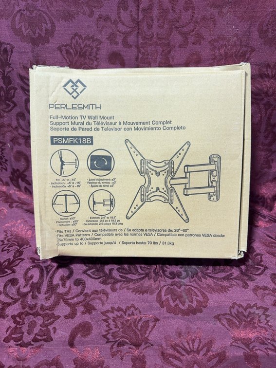 PERLESMITH PSMFK18B Full-Motion TV Wall Mount for 26"-60" Screens, Supports Up to 70 lb