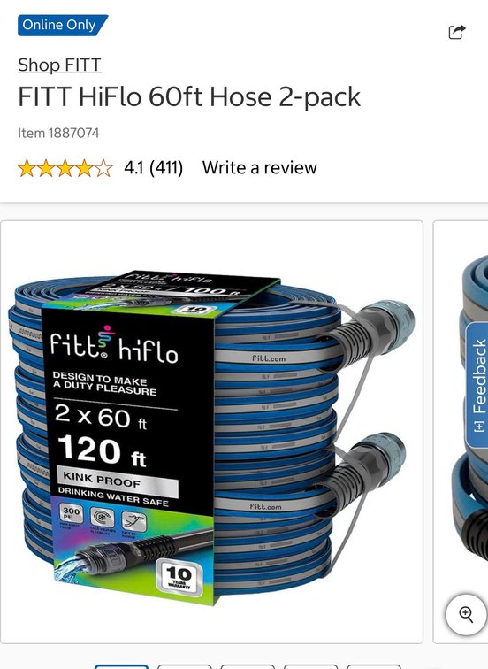 FITT HiFlo 60ft Garden Hose 2-Pack, Kink Proof, Drinking Water Safe