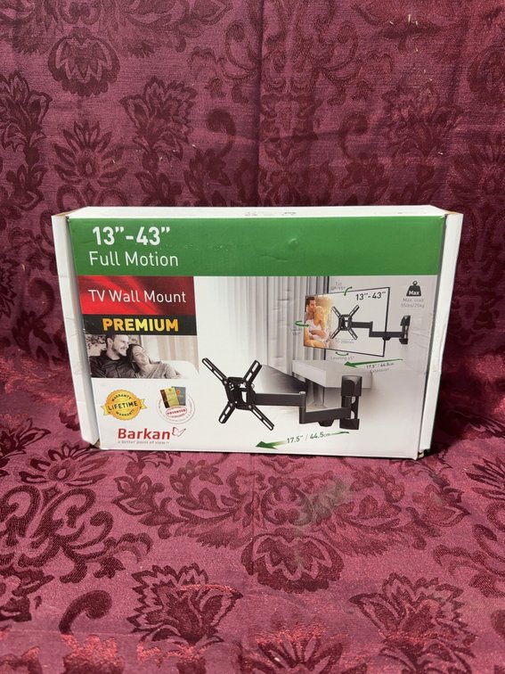Barkan 13"–43" Full Motion TV Wall Mount, Premium Series, Fits Flat and Curved Screens