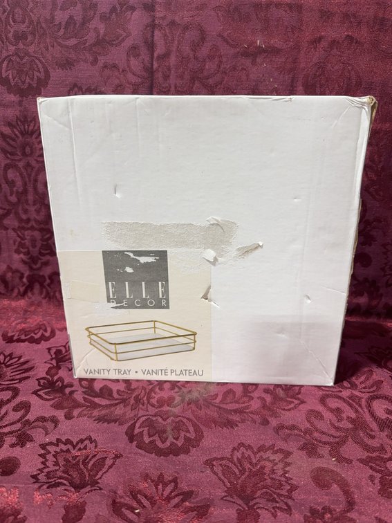 Elle Decor Vanity Tray 10 in x 10 in x 2 in Steel Gold Finish Glass Base