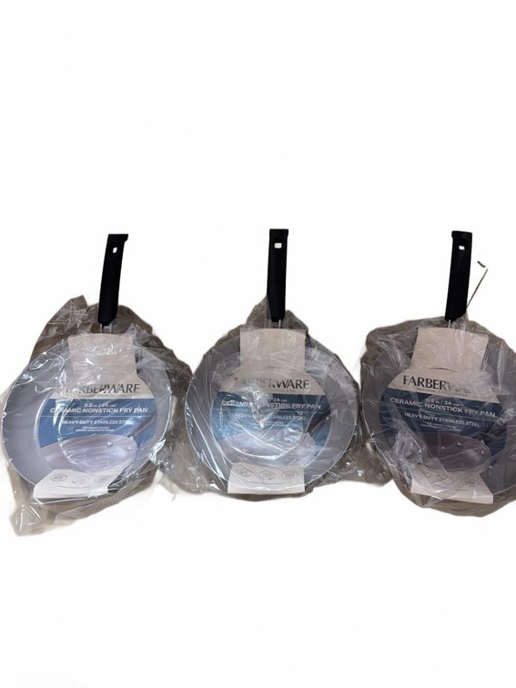 3 Farberware 9.5" Ceramic Nonstick Stainless Steel Fry Pans
