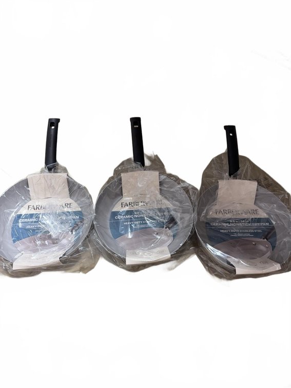 3 Farberware 9.5 Inch Ceramic Nonstick Frying Pans, Stainless Steel