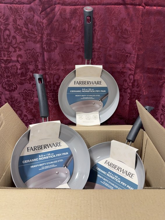 3 Farberware Ceramic Nonstick Fry Pans, 9.5-Inch, Stainless Steel Handles